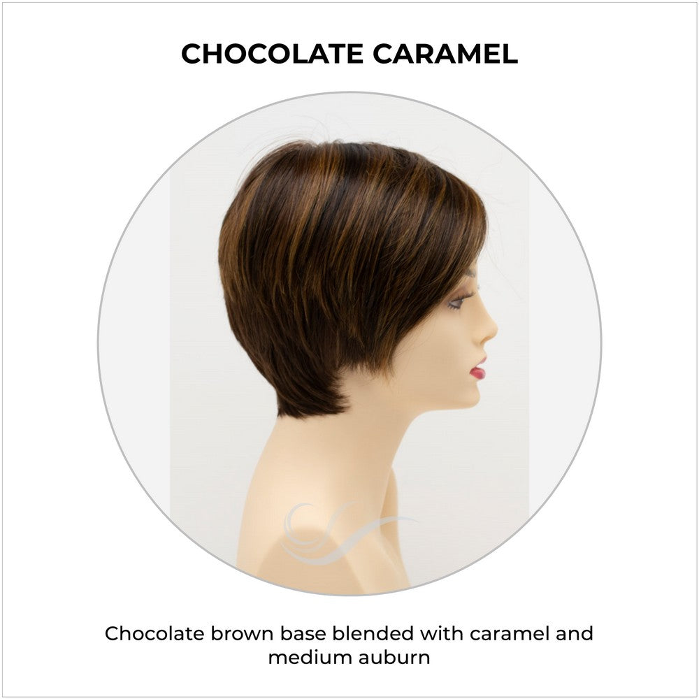 Billie wig by Envy in Chocolate Caramel-Chocolate brown base blended with caramel and medium auburn