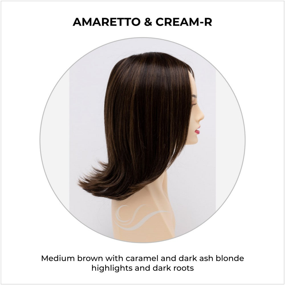 Lisa wig by Envy in Amaretto & Cream-R-Medium brown with caramel and dark ash blonde highlights and dark roots
