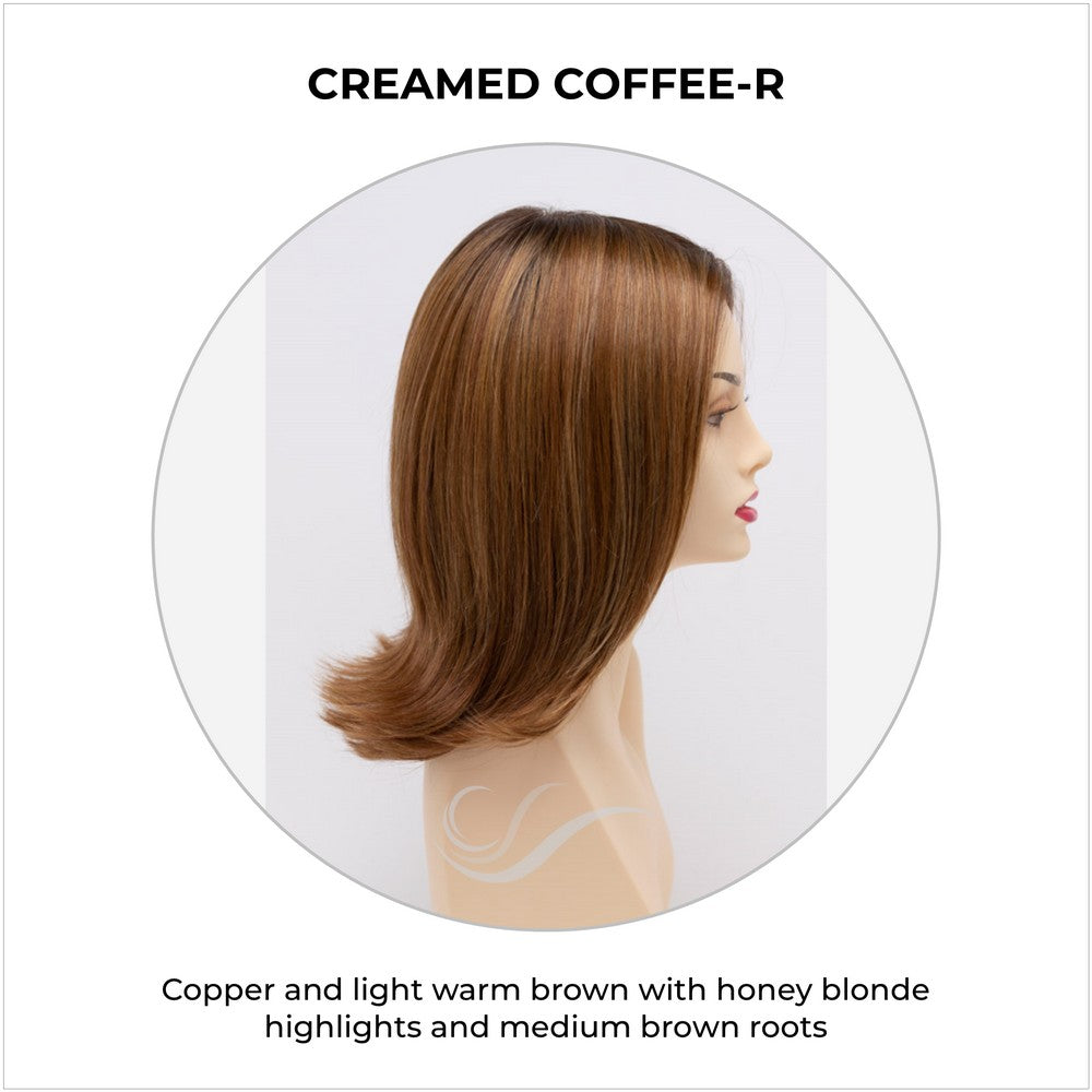 Lisa wig by Envy in Creamed Coffee-R-Copper and light warm brown with honey blonde highlights and medium brown roots