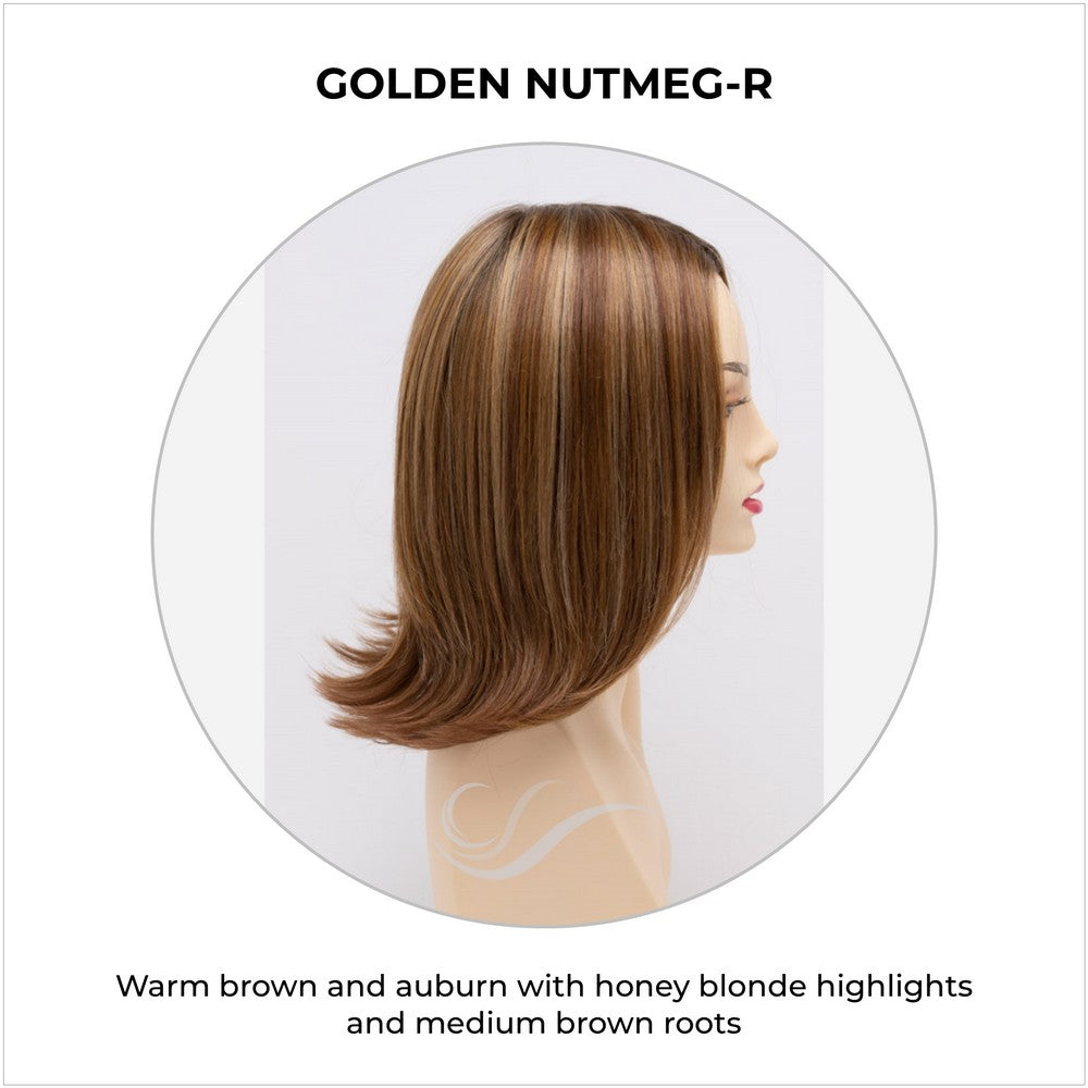 Lisa wig by Envy in Golden Nutmeg-R-Warm brown and auburn with honey blonde highlights and medium brown roots