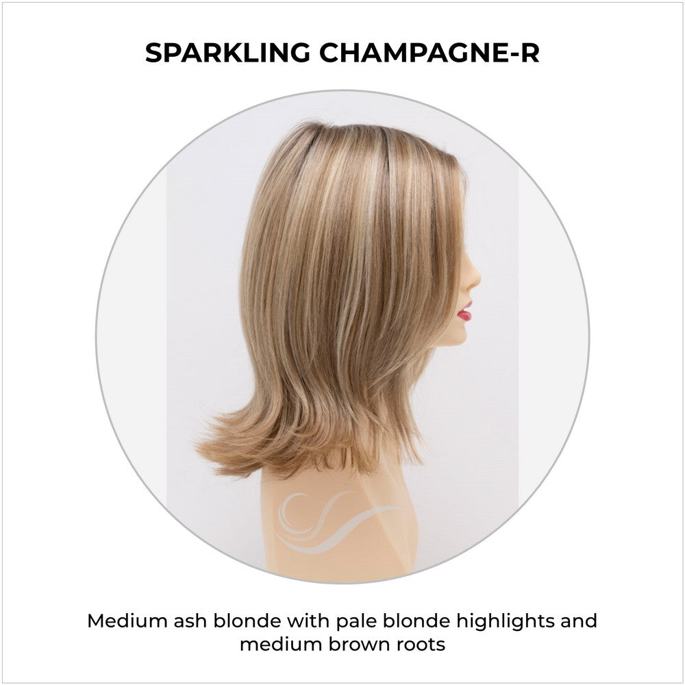 Lisa wig by Envy in Sparkling Champagne-R-Medium ash blonde with pale blonde highlights and medium brown roots