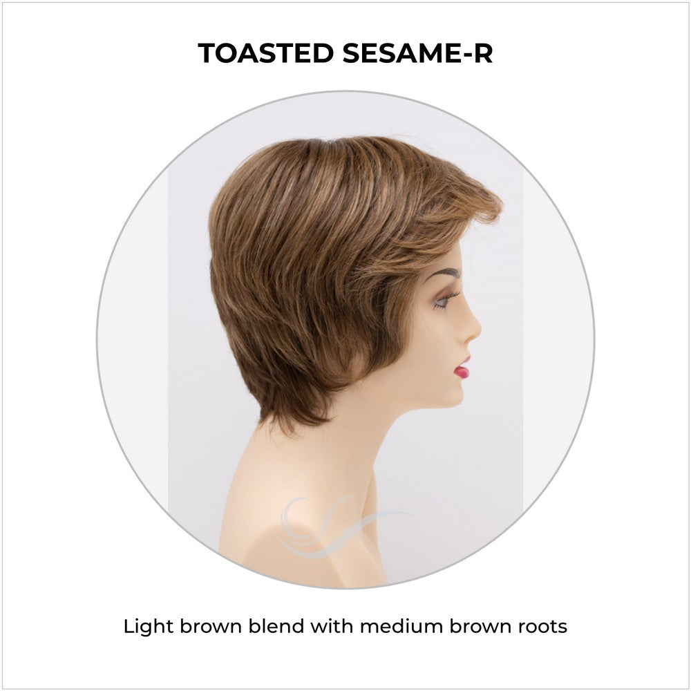 Paula wig by Envy in Toasted Sesame-R-Light brown blend with medium brown roots