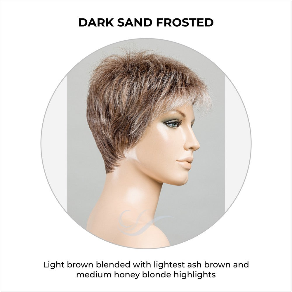 Chat by Ellen Wille in Dark Sand Frosted-Light brown blended with lightest ash brown and medium honey blonde highlights