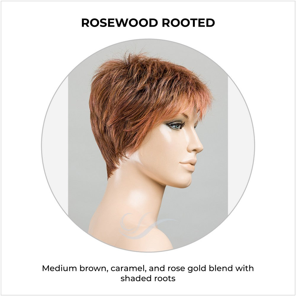 Chat by Ellen Wille in Rosewood Rooted-Medium brown, caramel, and rose gold blend with shaded roots
