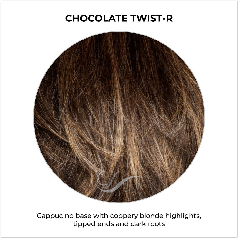Chocolate Twist-R-Cappucino base with coppery blonde highlights, tipped ends and dark roots