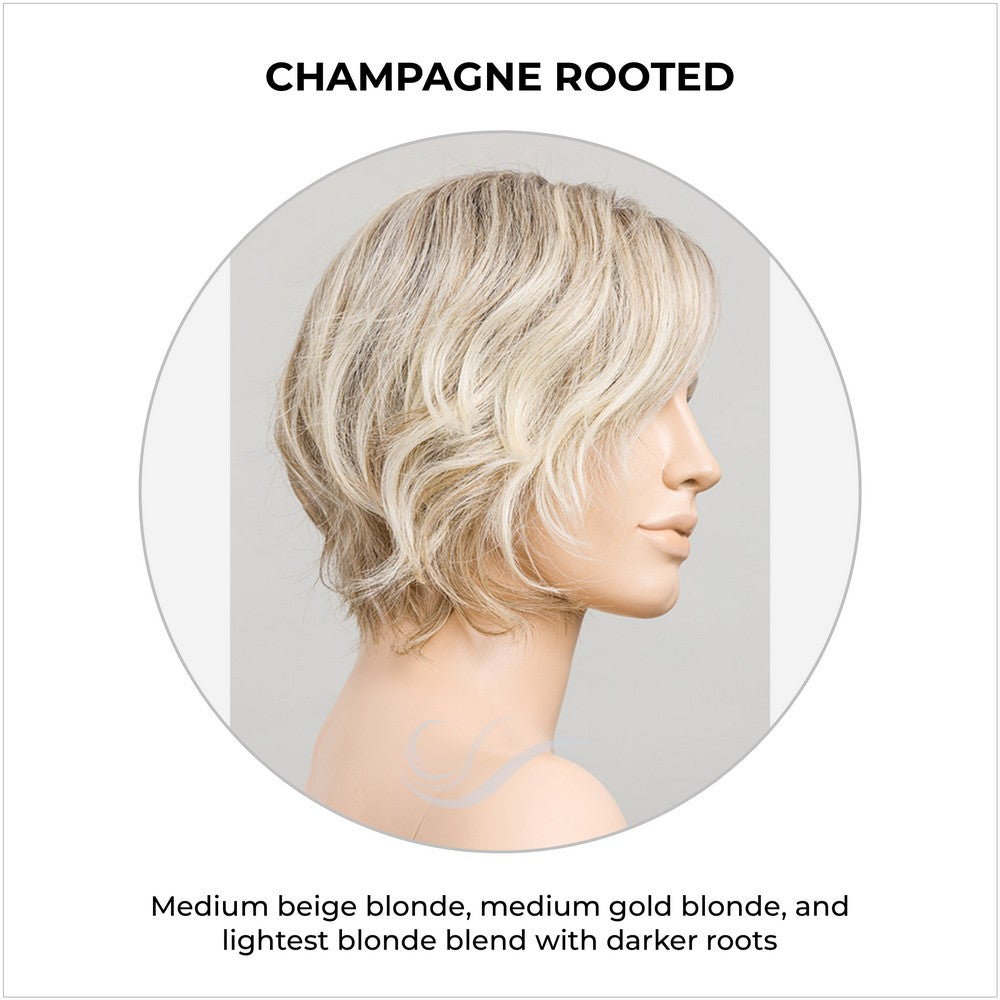 Cookie by Ellen Wille wig in Champagne Rooted-Medium beige blonde, medium gold blonde, and lightest blonde blend with darker roots