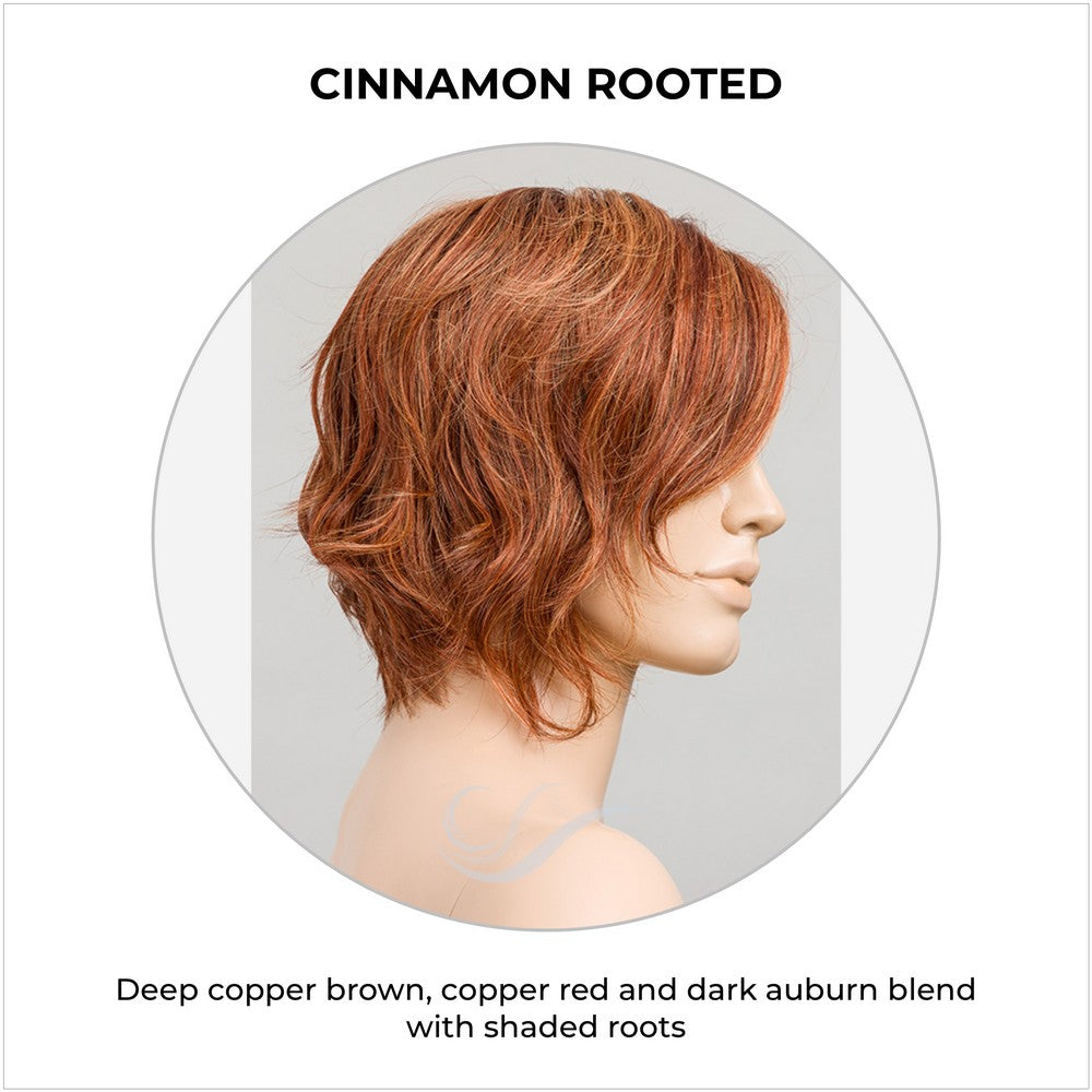 Cookie by Ellen Wille wig in Cinnamon Rooted-Deep copper brown, copper red and dark auburn blend with shaded roots