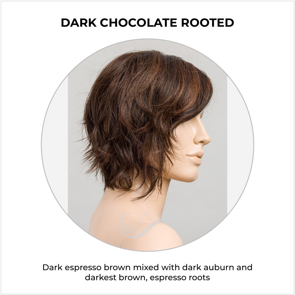 Cookie by Ellen Wille wig in Dark Chocolate Rooted-Dark espresso brown mixed with dark auburn and darkest brown, espresso roots