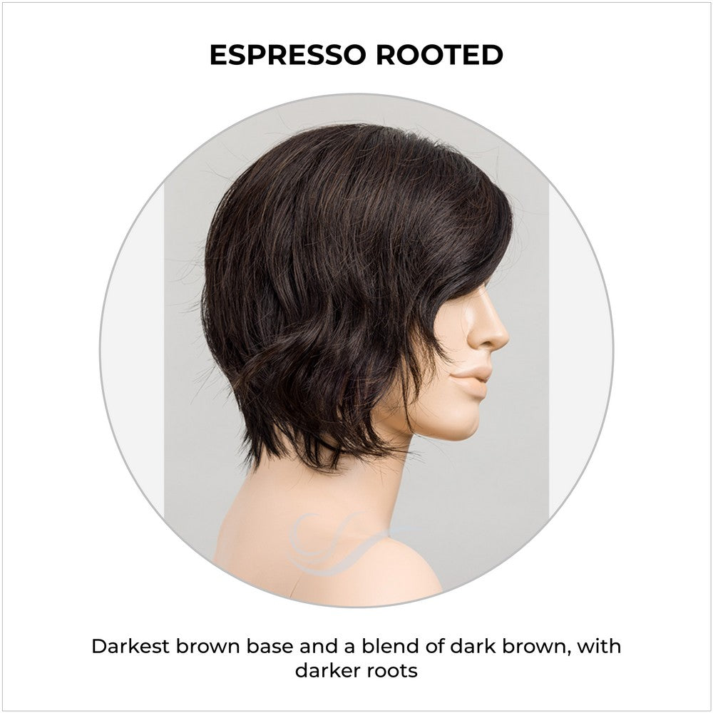 Cookie by Ellen Wille wig in Espresso Rooted-Darkest brown base and a blend of dark brown, with darker roots