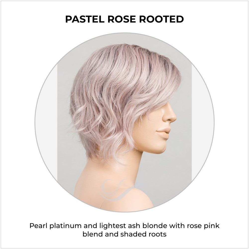Cookie by Ellen Wille wig in Pastel Rose Rooted-Pearl platinum and lightest ash blonde with rose pink blend and shaded roots
