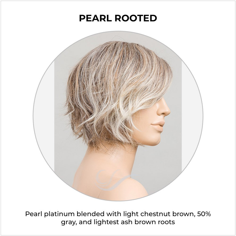 Cookie by Ellen Wille wig in Pearl Rooted-Pearl platinum blended with light chestnut brown, 50% gray, and lightest ash brown roots