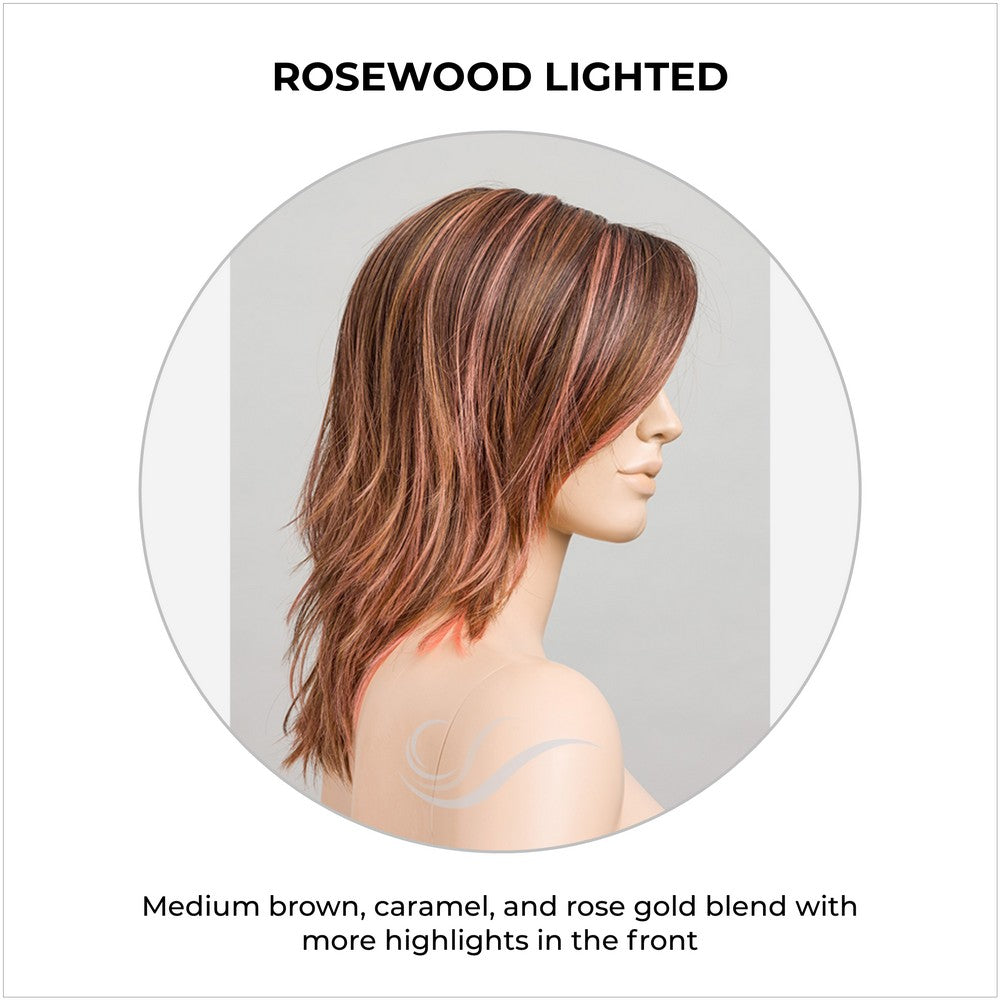 Flow by Ellen Wille wig in Rosewood Lighted-Medium brown, caramel, and rose gold blend with more highlights in the front