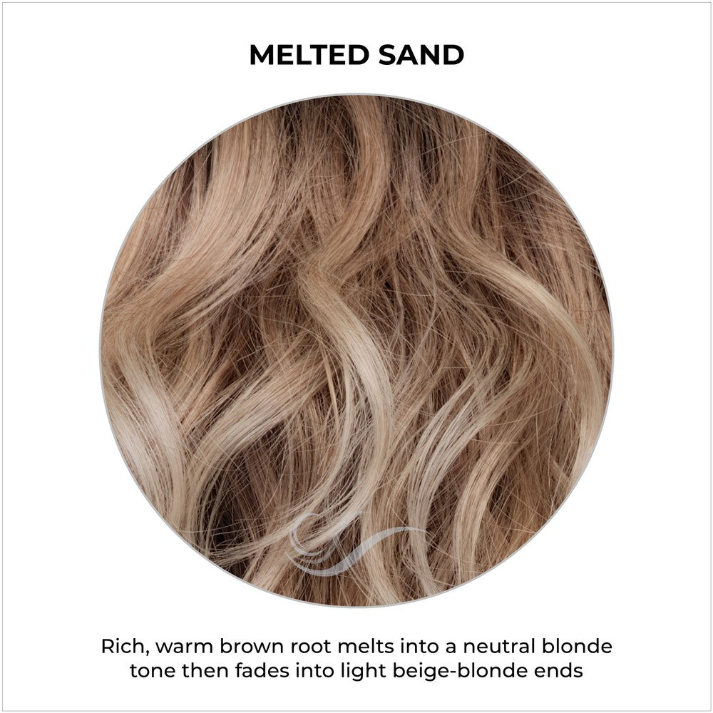 Melted Sand-Rich, warm brown root melts into a neutral blonde tone then fades into light beige-blonde ends