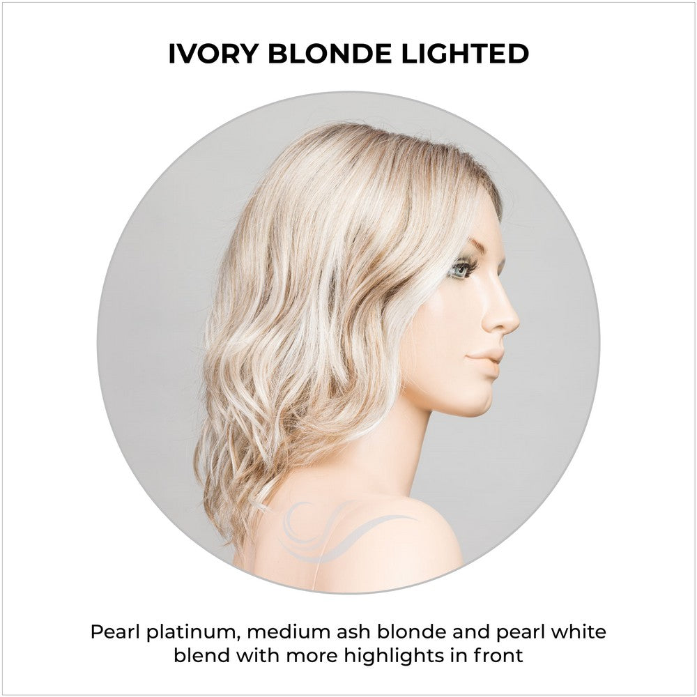 Mila by Ellen Wille in Ivory Blonde Lighted-Pearl platinum, medium ash blonde and pearl white blend with more highlights in front