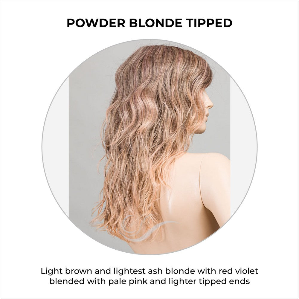 Serena by Ellen Wille in Powder Blonde Tipped-Light brown and lightest ash blonde with red violet blended with pale pink and lighter tipped ends