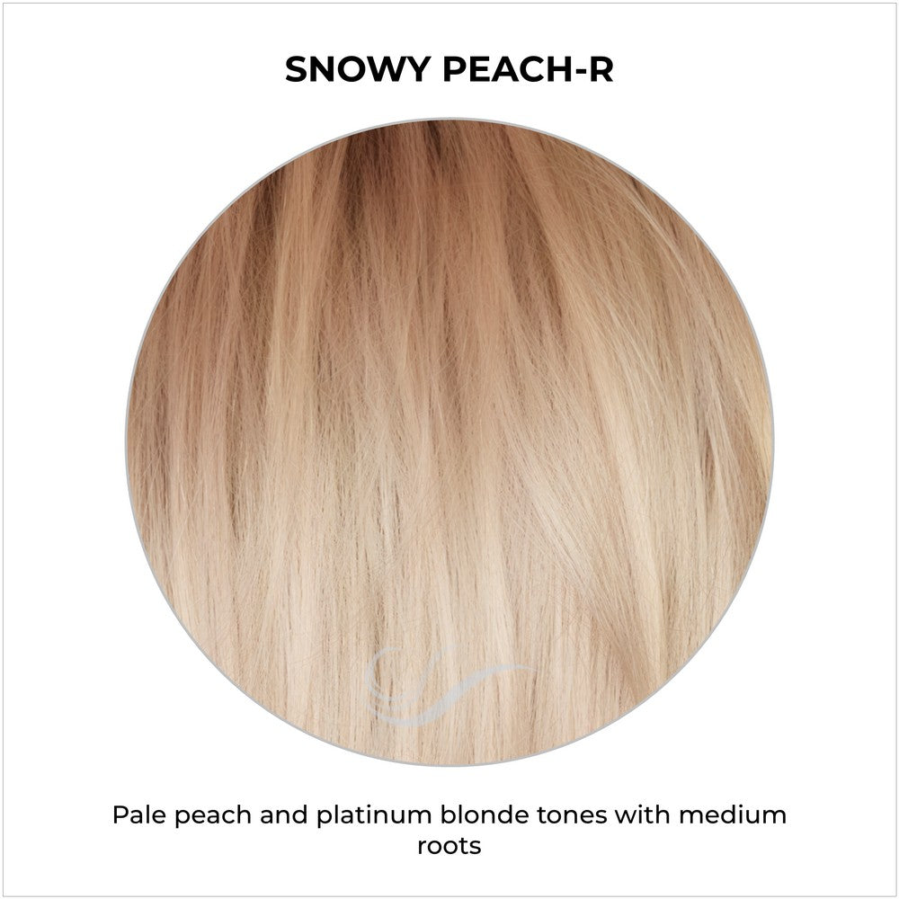 Snowy Peach-R-Pale peach and platinum blonde tones with medium roots