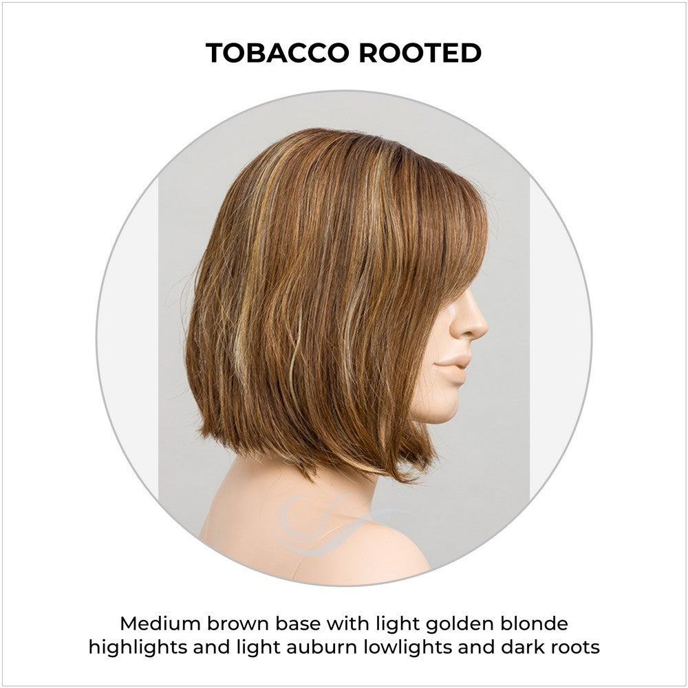 Vivi by Ellen Wille wig in Tobacco Rooted-Medium brown base with light golden blonde highlights and light auburn lowlights and dark roots