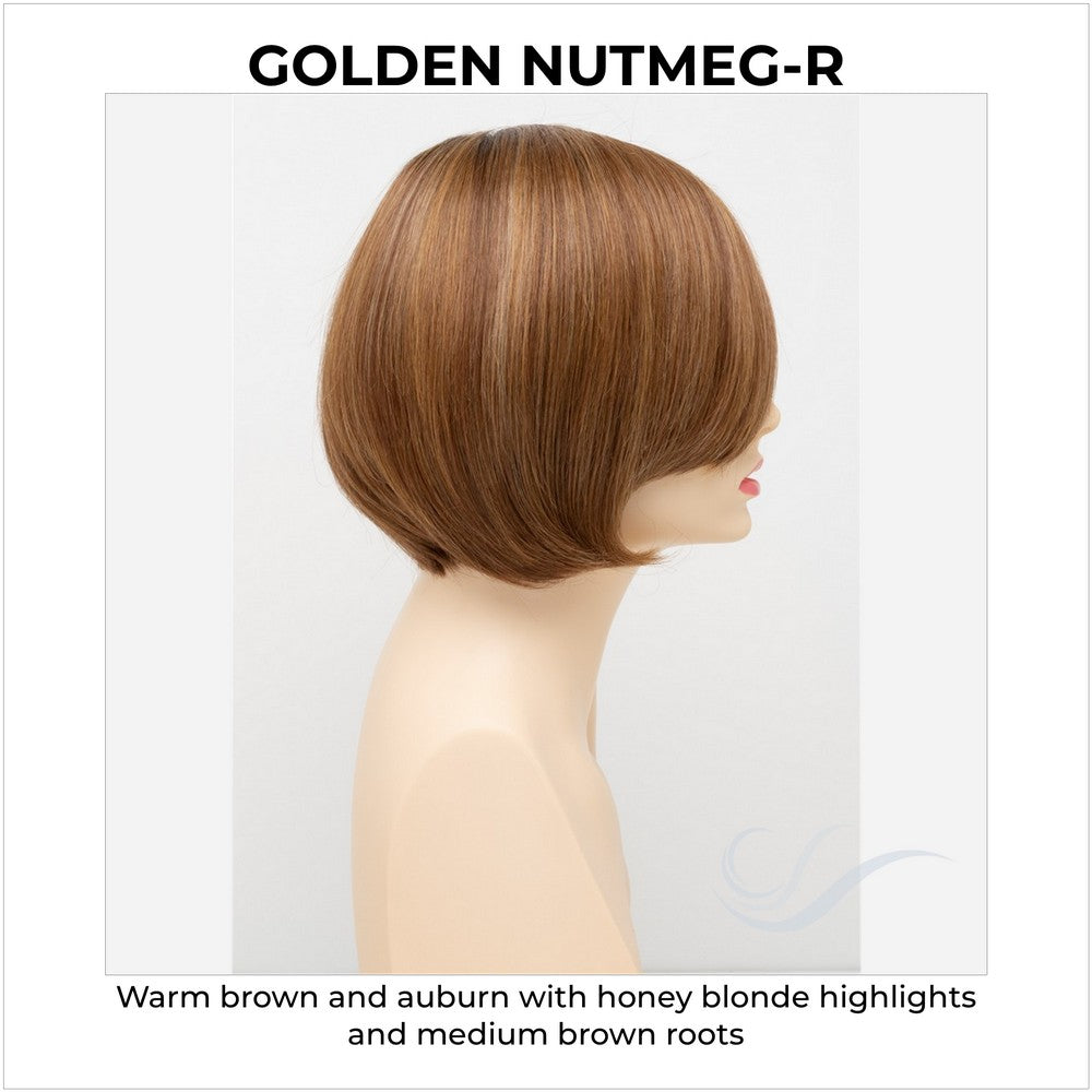Abbey By Envy in Golden Nutmeg-R-Warm brown and auburn with honey blonde highlights and medium brown roots