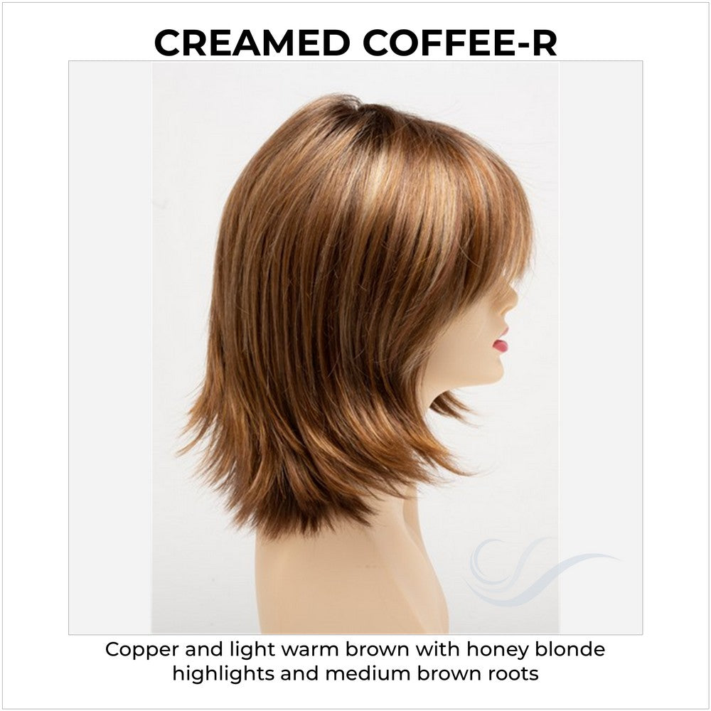 Amber by Envy in Creamed Coffee-R-Copper and light warm brown with honey blonde highlights and medium brown roots