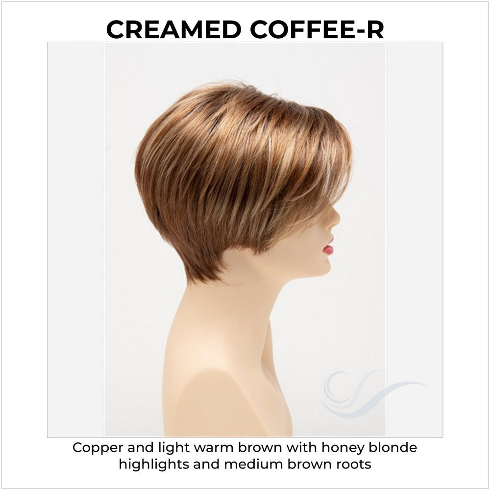 Amy by Envy in Creamed Coffee-R-Copper and light warm brown with honey blonde highlights and medium brown roots