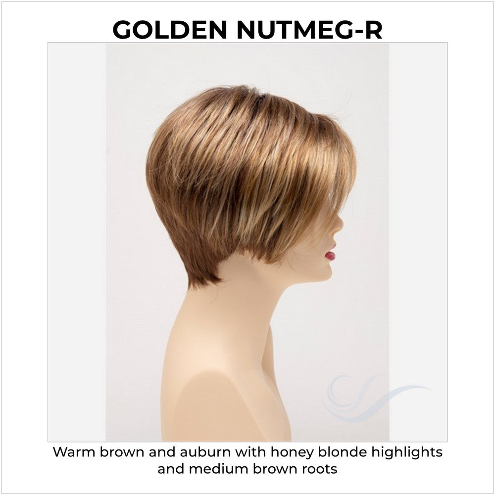 Amy by Envy in Golden Nutmeg-R-Warm brown and auburn with honey blonde highlights and medium brown roots