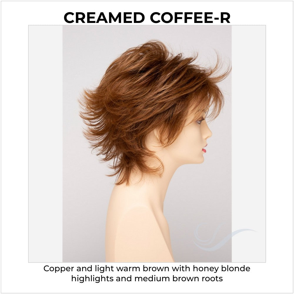 Aria By Envy in Creamed Coffee-R-Copper and light warm brown with honey blonde highlights and medium brown roots