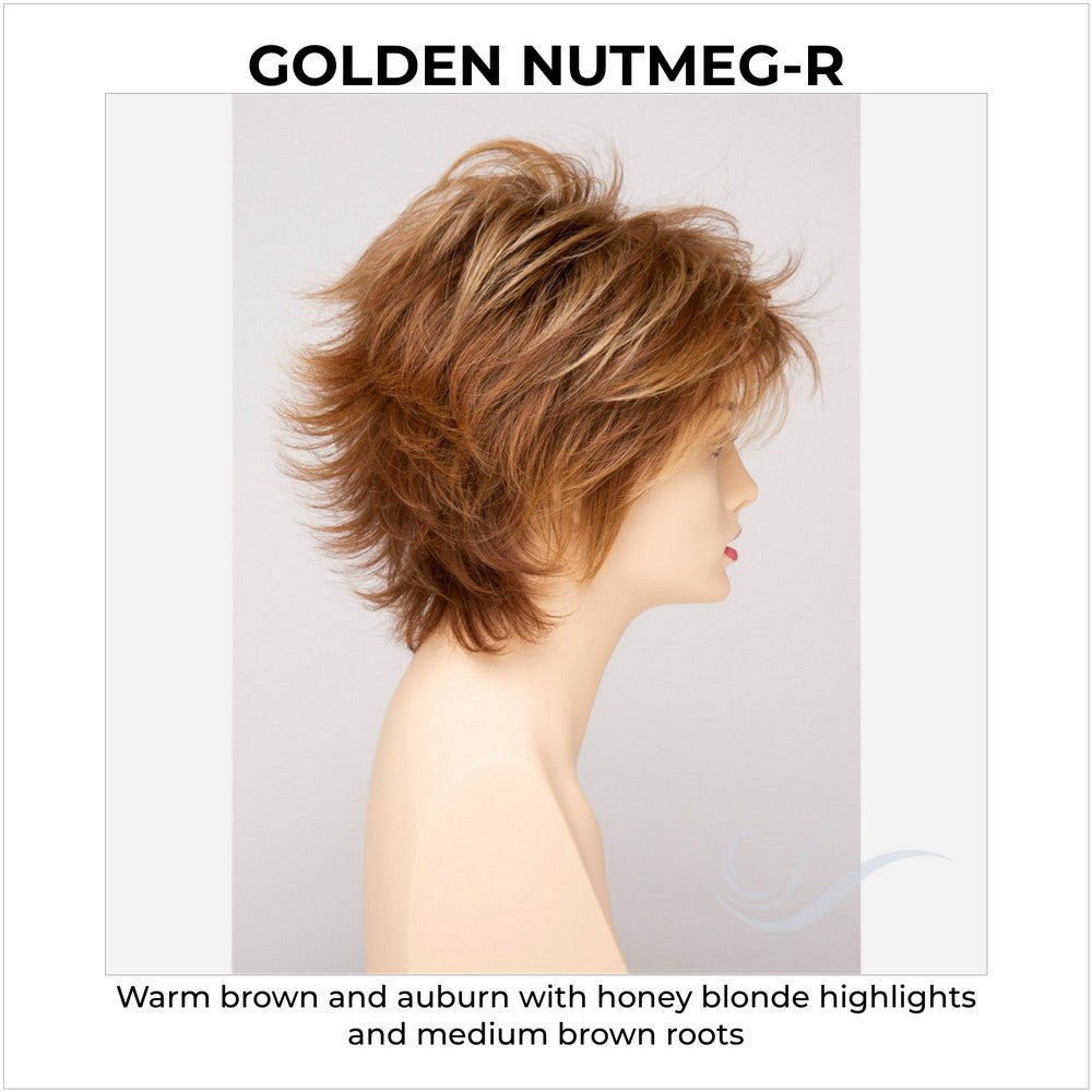 Aria By Envy in Golden Nutmeg-R-Warm brown and auburn with honey blonde highlights and medium brown roots