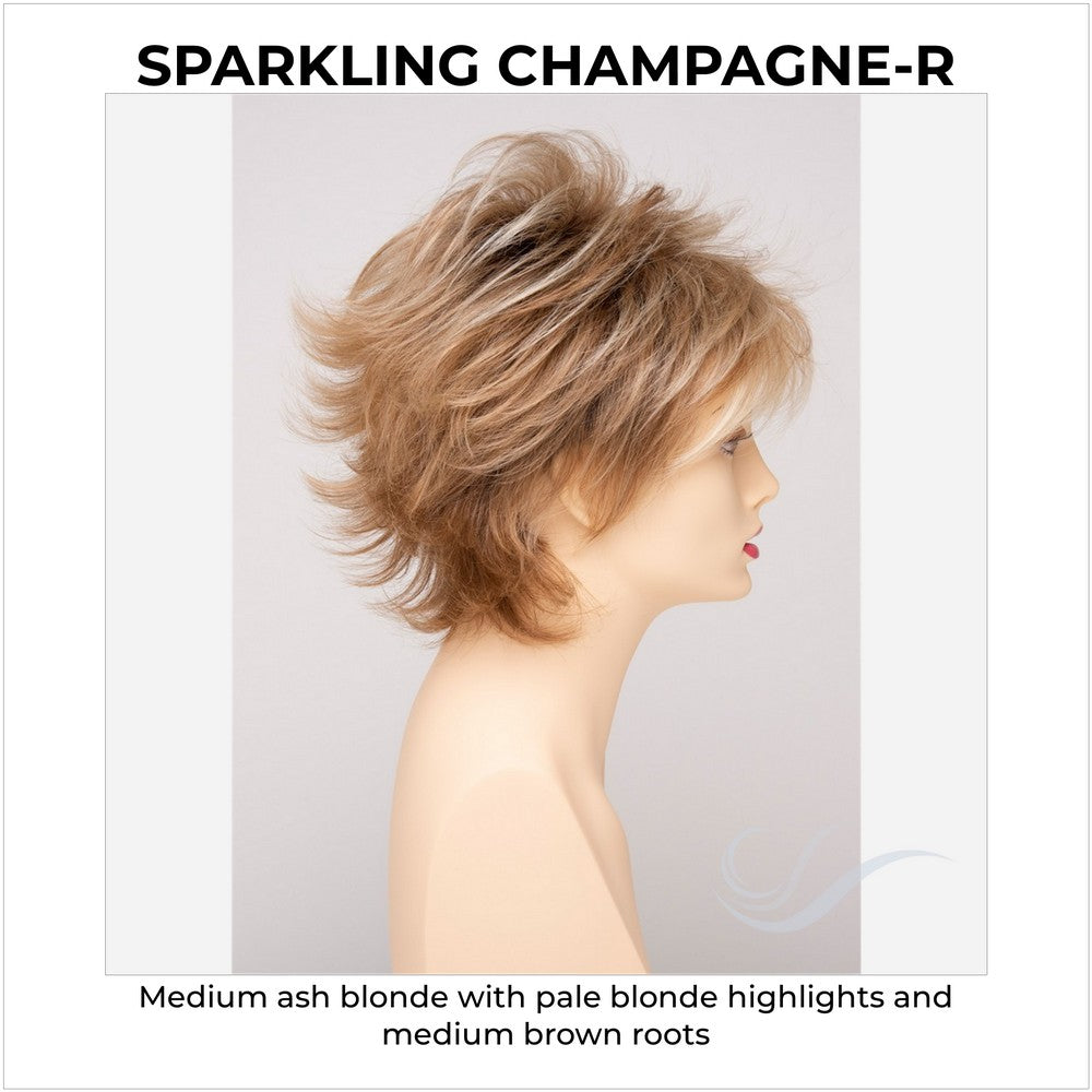 Aria By Envy in Sparkling Champagne-R-Medium ash blonde with pale blonde highlights and medium brown roots