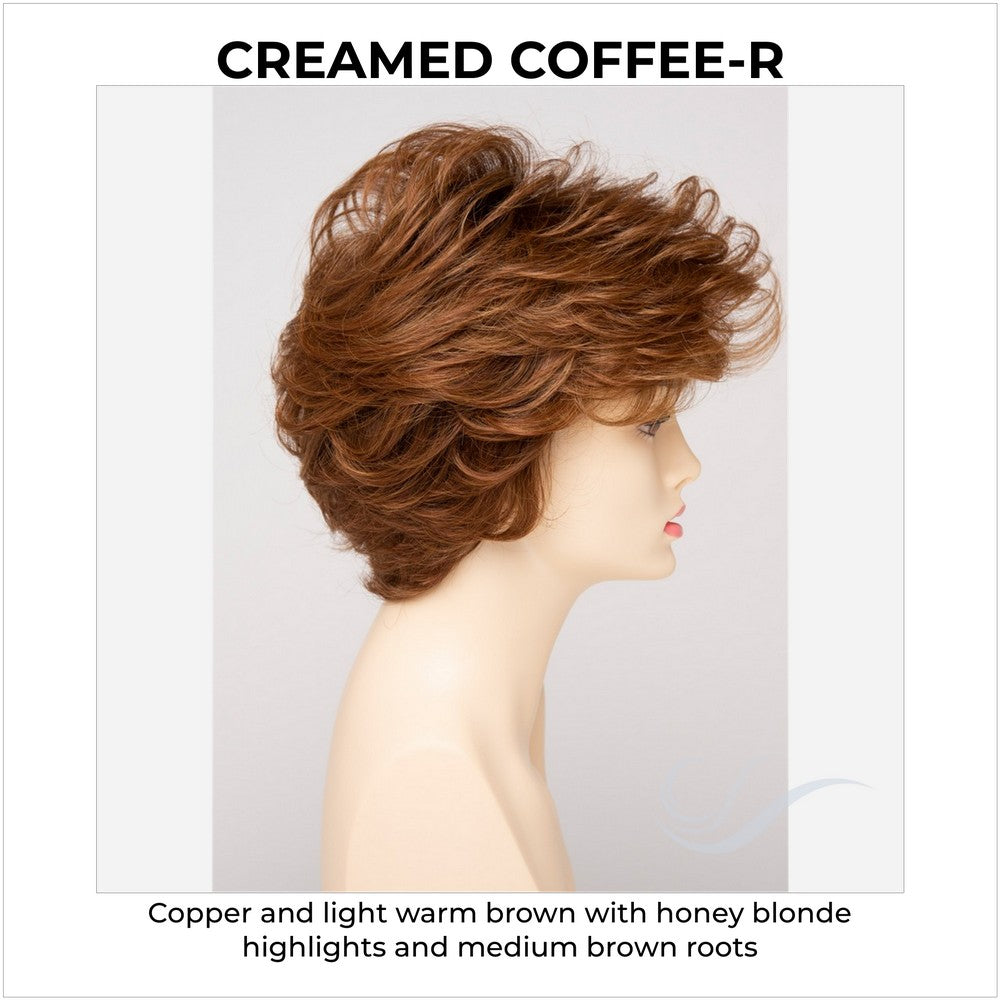 Aubrey By Envy in Creamed Coffee-R-Copper and light warm brown with honey blonde highlights and medium brown roots