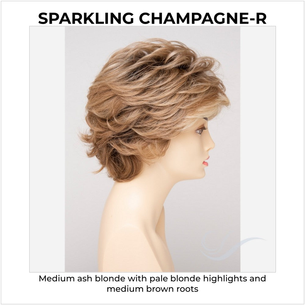 Aubrey By Envy in Sparkling Champagne-R-Medium ash blonde with pale blonde highlights and medium brown roots