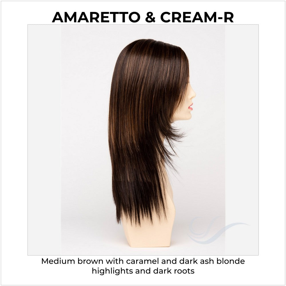 Ava By Envy in Amaretto & Cream-R-Medium brown with caramel and dark ash blonde highlights and dark roots