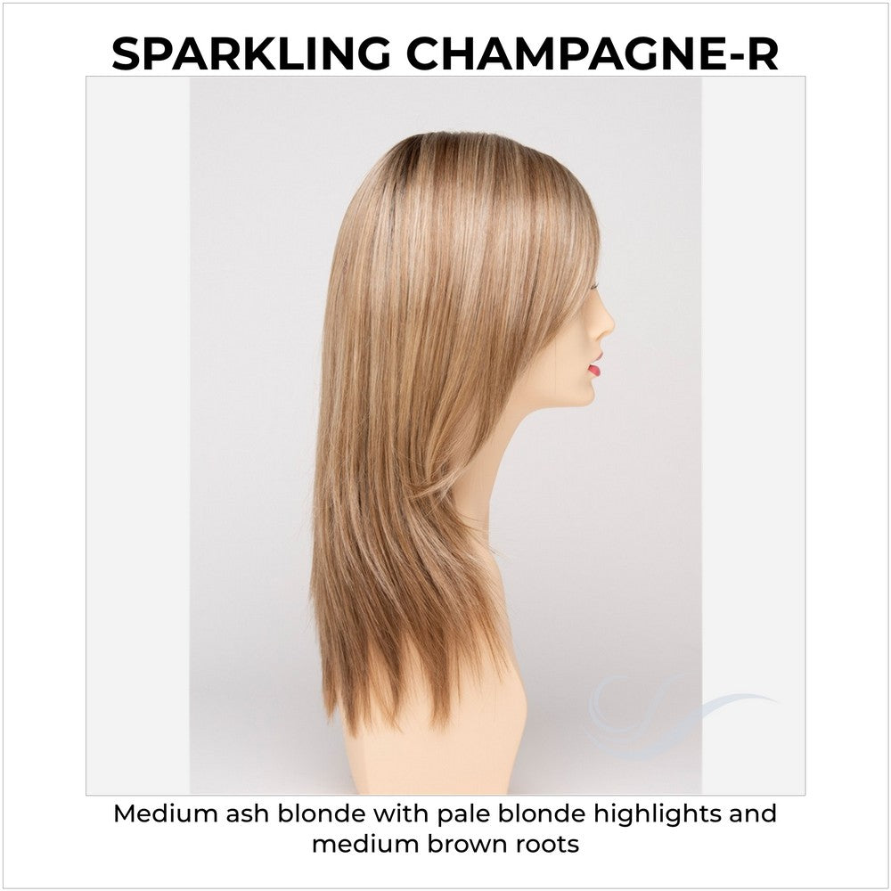 Ava By Envy in Sparkling Champagne-R-Medium ash blonde with pale blonde highlights and medium brown roots