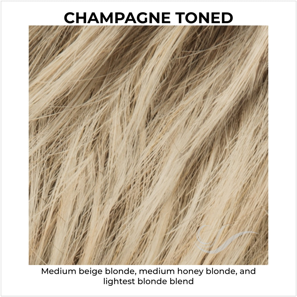 Champagne Toned-Medium beige blonde, medium honey blonde, and lightest blonde blend