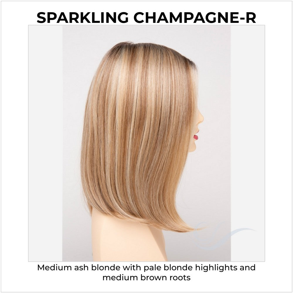 Chelsea By Envy in Sparkling Champagne-R-Medium ash blonde with pale blonde highlights and medium brown roots