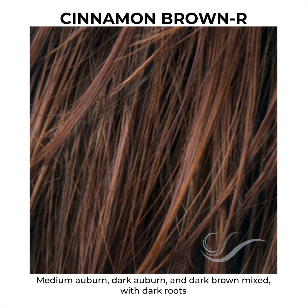 Cinnamon Brown-R-Medium auburn, dark auburn, and dark brown mixed, with dark roots