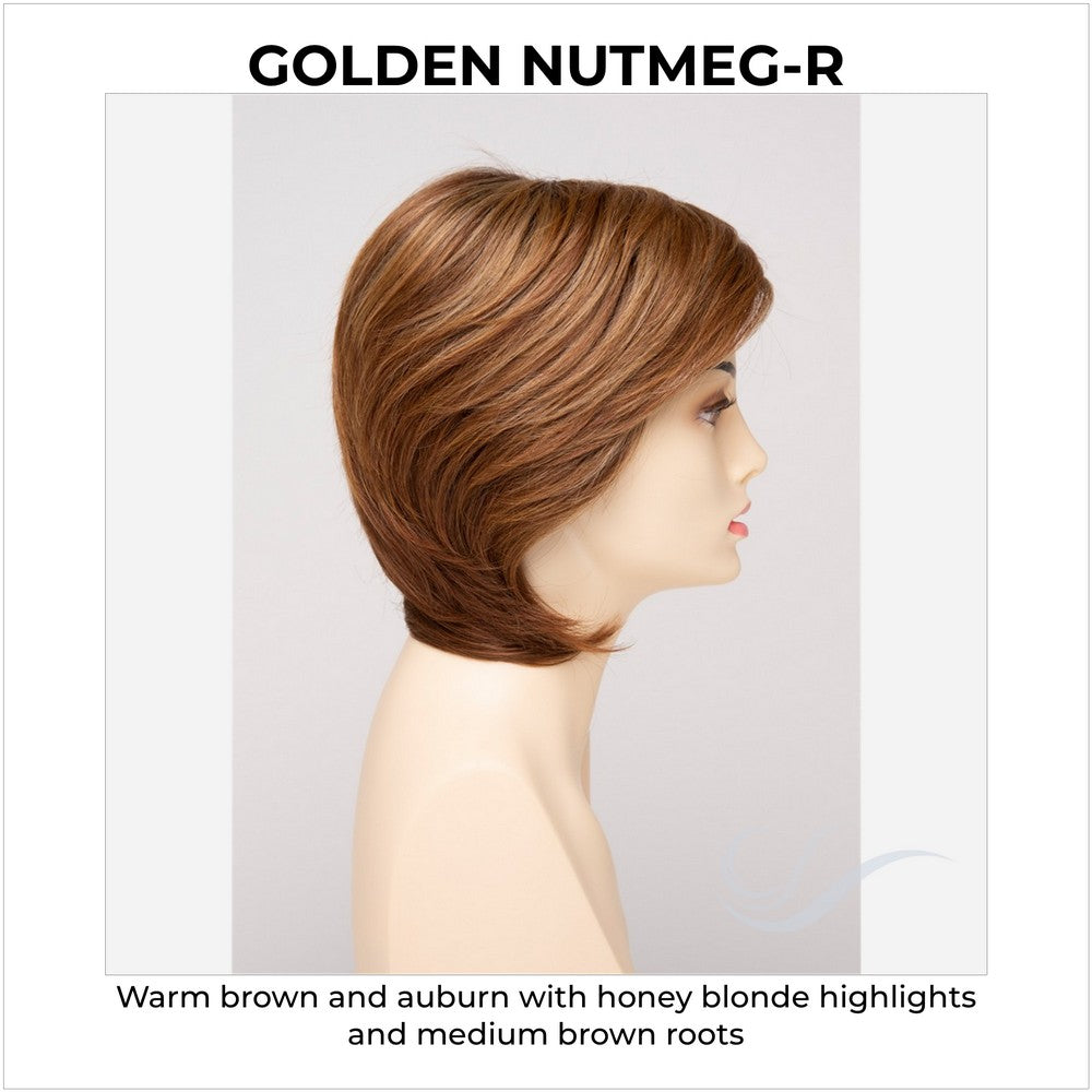 Coti By Envy in Golden Nutmeg-R-Warm brown and auburn with honey blonde highlights and medium brown roots