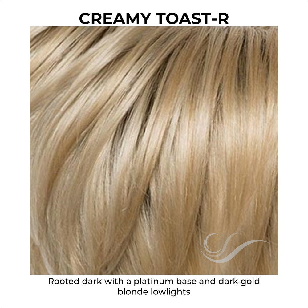 Creamy Toast-R-Rooted dark with a platinum base and dark gold blonde lowlights