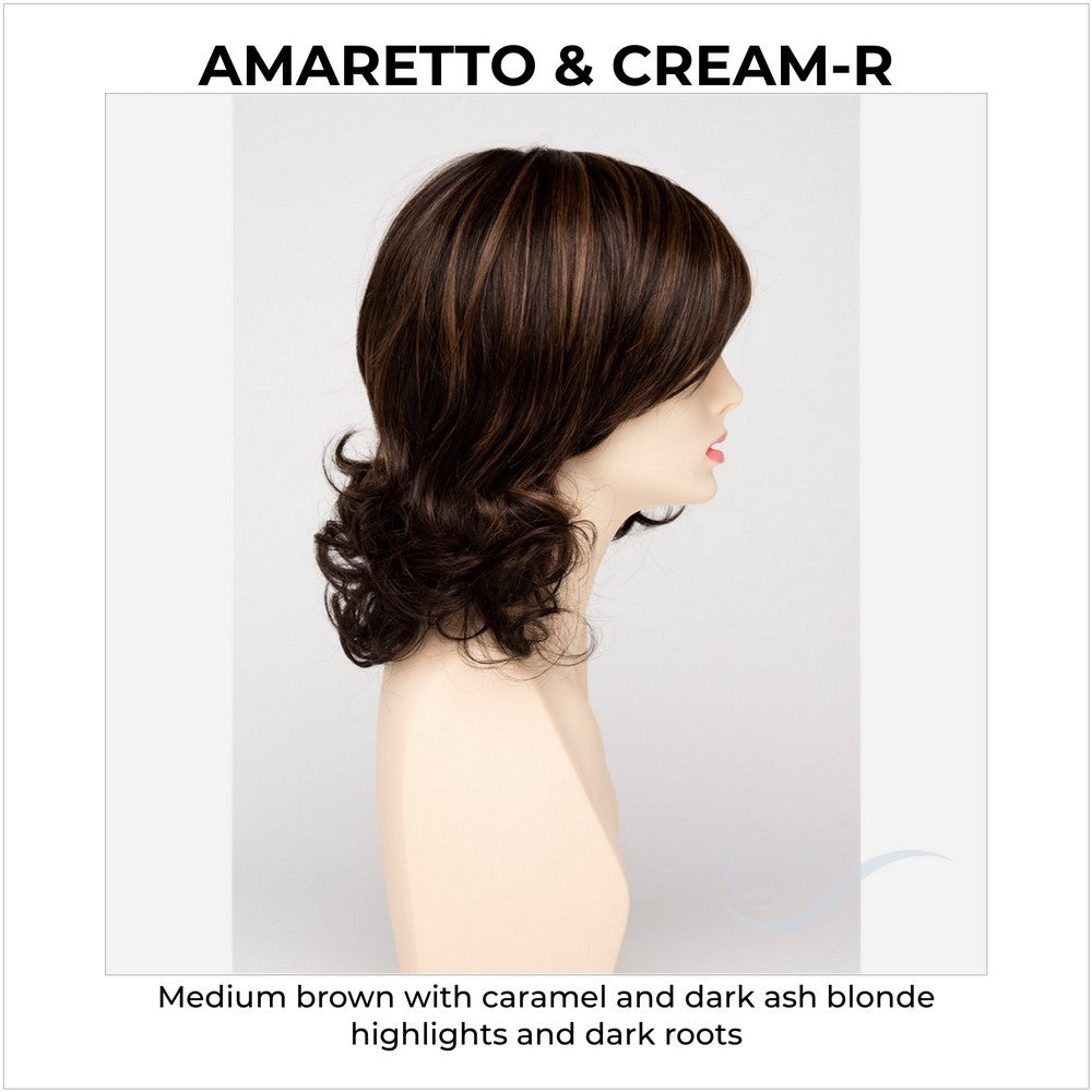 Danielle By Envy in Amaretto & Cream-R-Medium brown with caramel and dark ash blonde highlights and dark roots