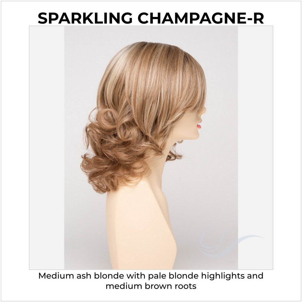 Danielle By Envy in Sparkling Champagne-R-Medium ash blonde with pale blonde highlights and medium brown roots