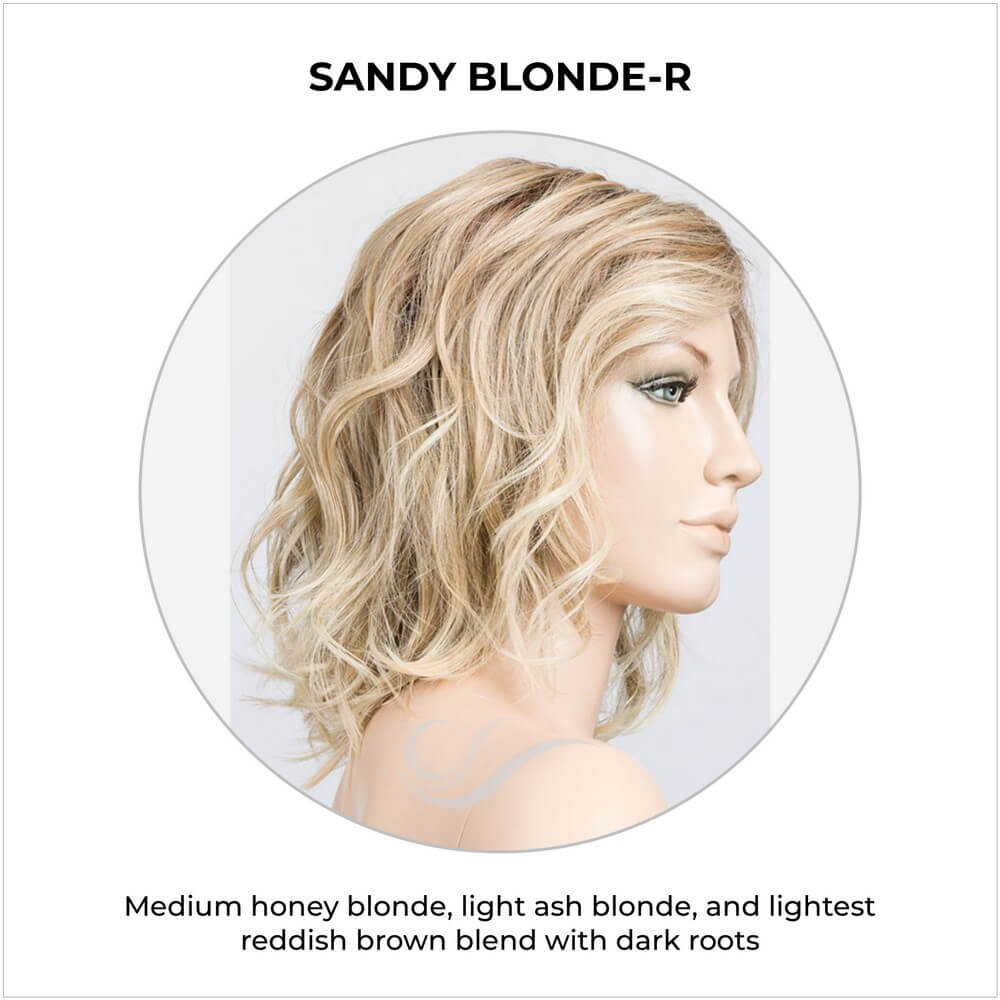Delight Mono by Ellen Wille in Sandy Blonde-R-Medium honey blonde, light ash blonde, and lightest reddish brown blend with dark roots