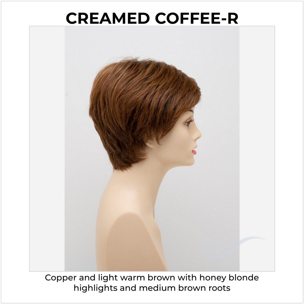 Destiny By Envy in Creamed Coffee-R-Copper and light warm brown with honey blonde highlights and medium brown roots