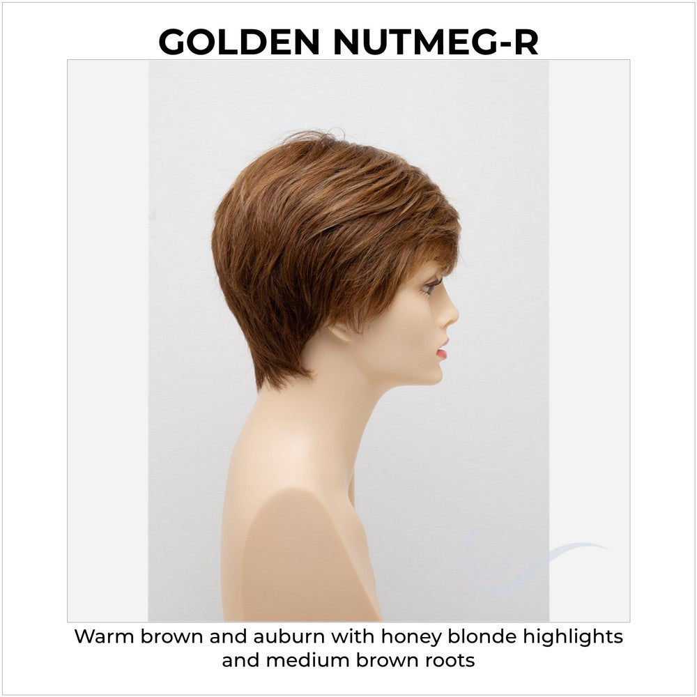 Destiny By Envy in Golden Nutmeg-R-Warm brown and auburn with honey blonde highlights and medium brown roots