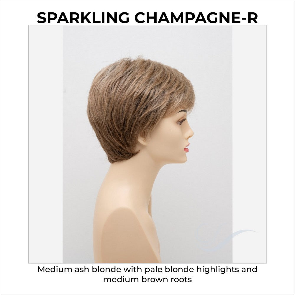 Destiny By Envy in Sparkling Champagne-R-Medium ash blonde with pale blonde highlights and medium brown roots
