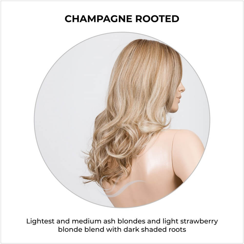 Diva by Ellen Wille in Champagne Rooted-Lightest and medium ash blondes and light strawberry blonde blend with dark shaded roots