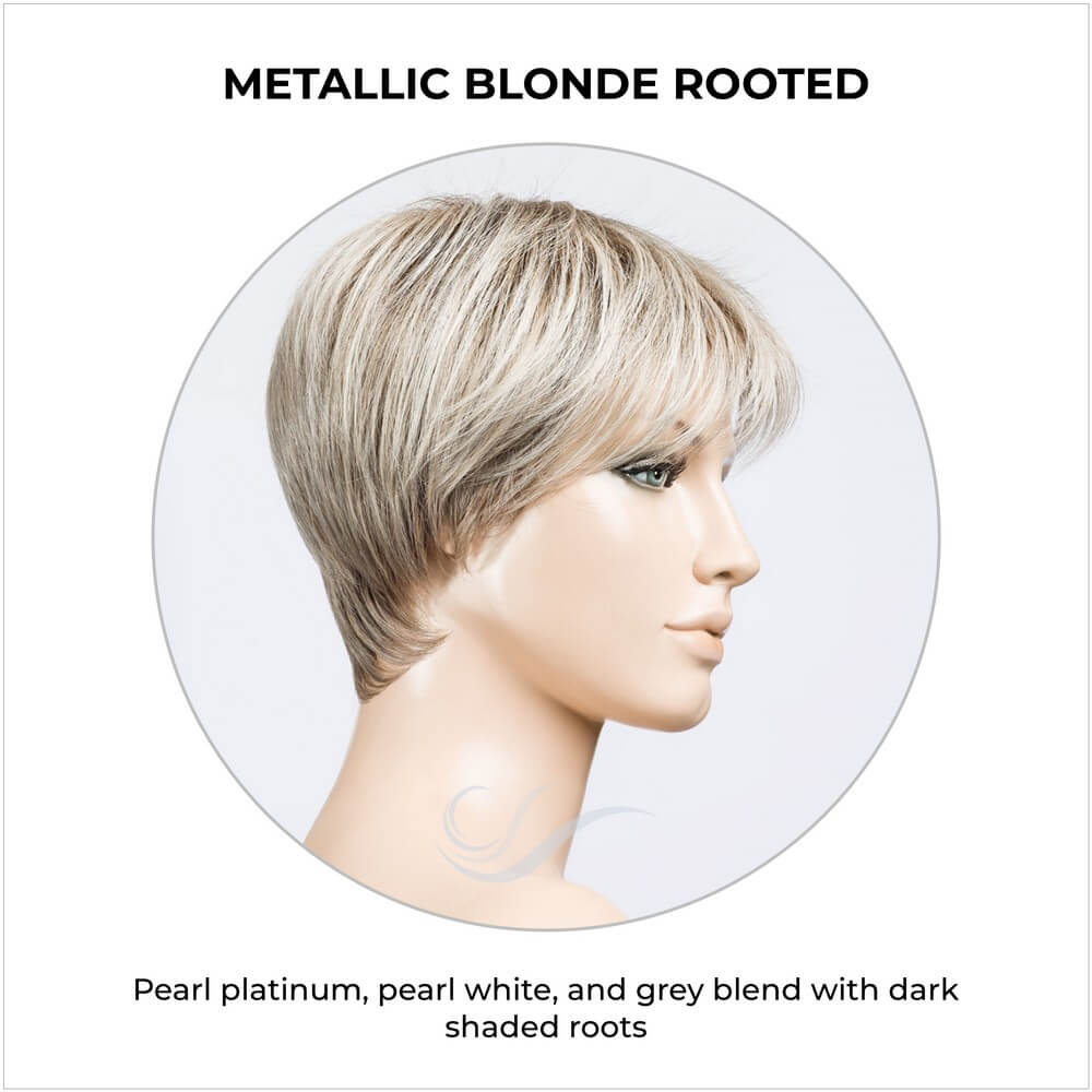 Elan by Ellen Wille in Metallic Blonde Rooted-Pearl platinum, pearl white, and grey blend with dark shaded roots