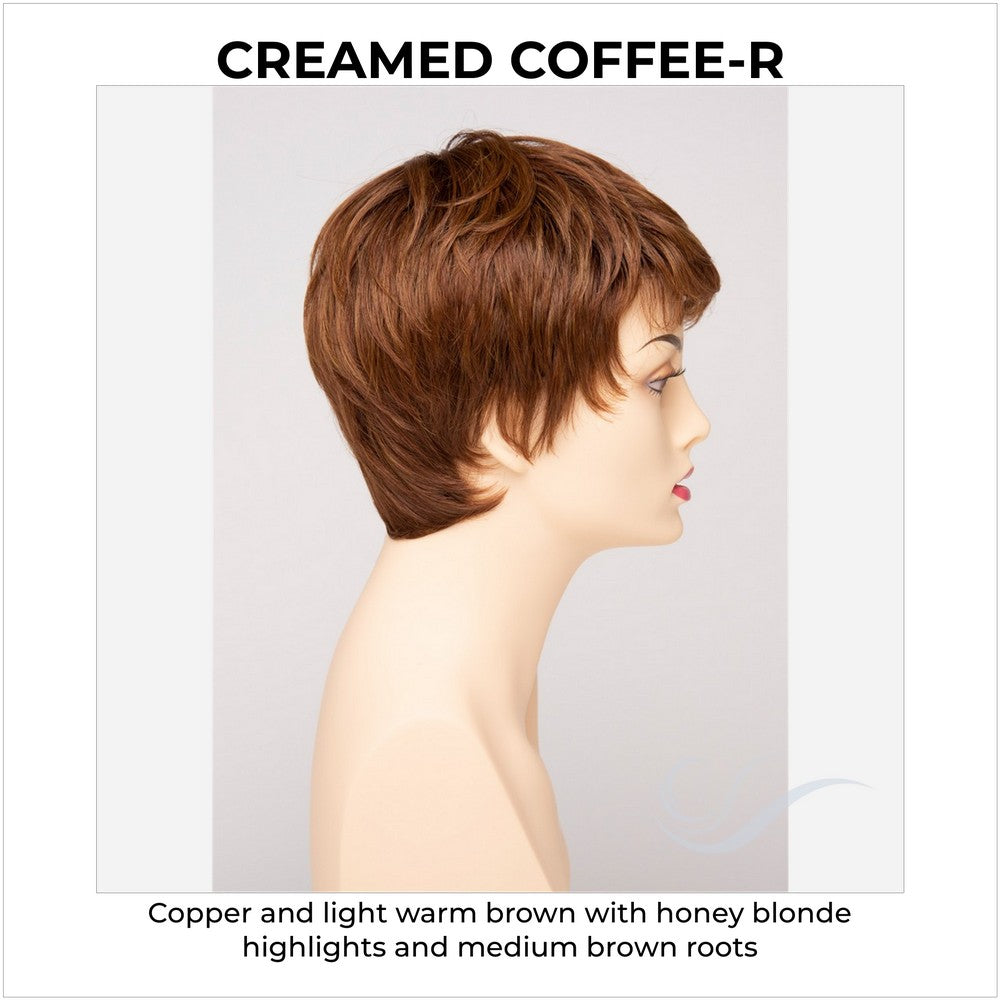 Fiona By Envy in Creamed Coffee-R-Copper and light warm brown with honey blonde highlights and medium brown roots