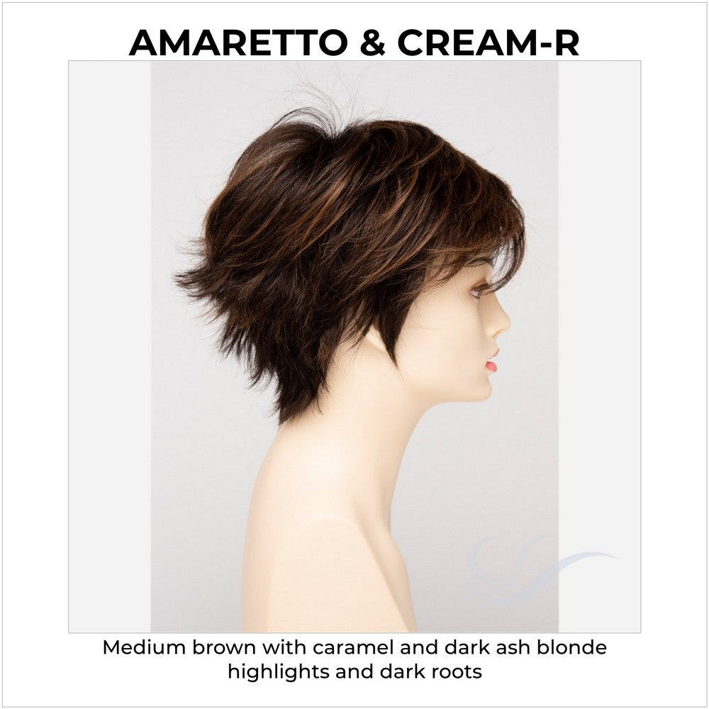 Flame By Envy in Amaretto & Cream-R-Medium brown with caramel and dark ash blonde highlights and dark roots