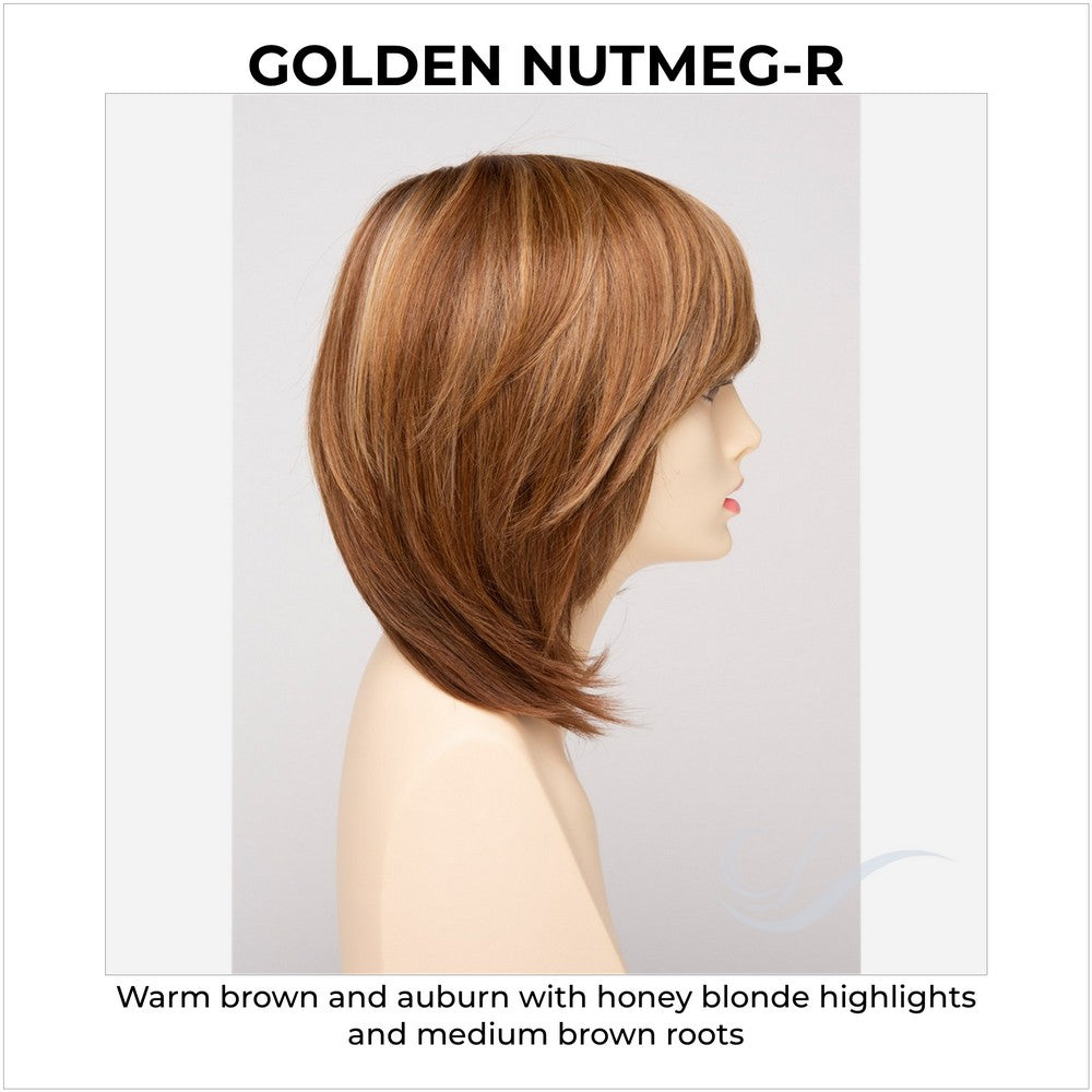 Grace By Envy in Golden Nutmeg-R-Warm brown and auburn with honey blonde highlights and medium brown roots