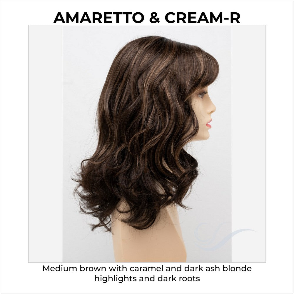Harmony by Envy in Amaretto & Cream-R-Medium brown with caramel and dark ash blonde highlights and dark roots