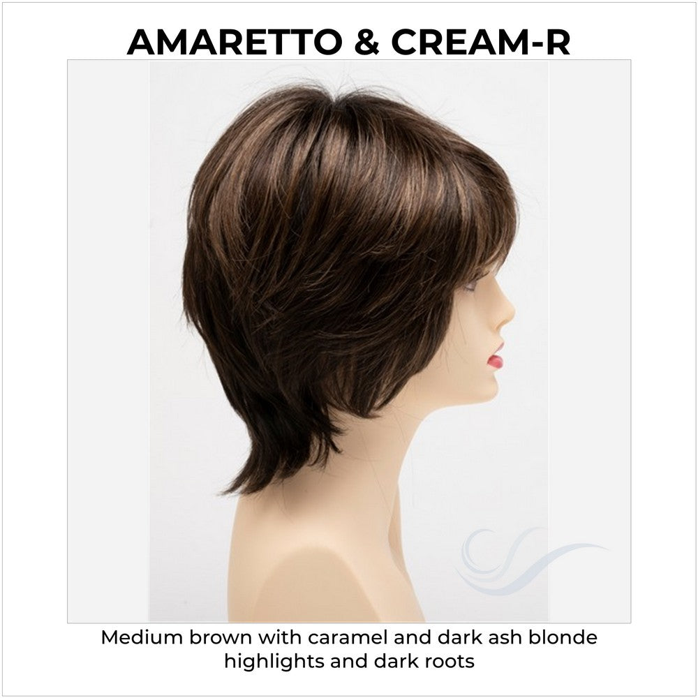 Jane by Envy in Amaretto & Cream-R-Medium brown with caramel and dark ash blonde highlights and dark roots
